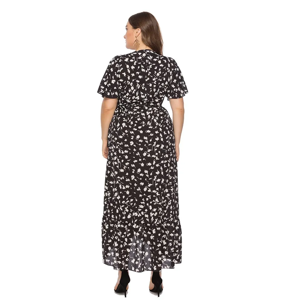 Женское длинное платье с цветочным принтом коротким рукавом|Женские платья| |