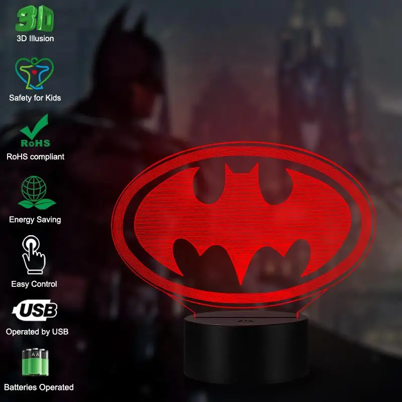 VCity 3D ночной Светильник Бэтмен многоцветный Спальня декоративные USB светодиодный