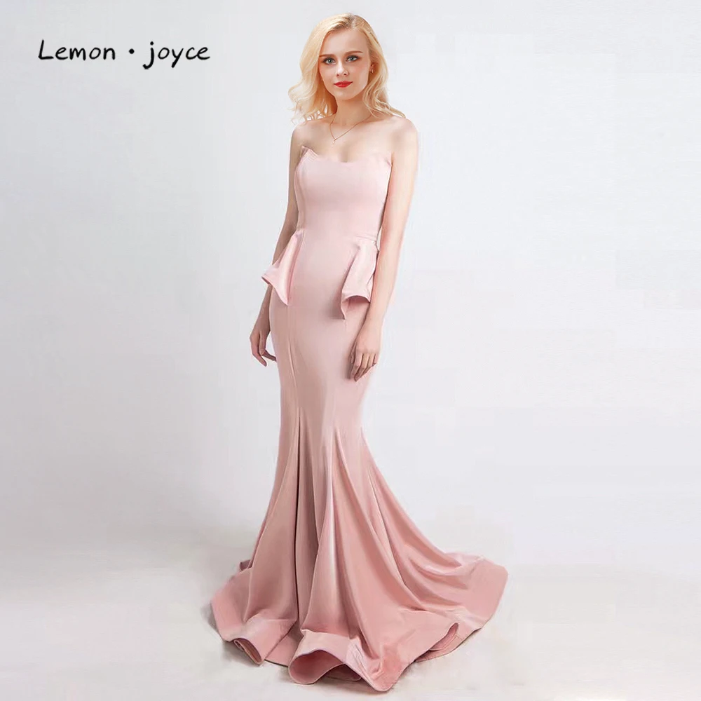 Элегантные вечерние платья для женщин Длинные Простые розовые в пол без бретелек