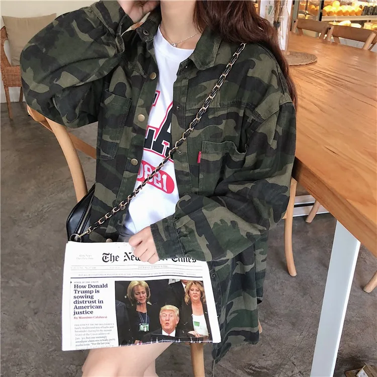Jackets Women Camouflage Leisure Pockets Single Breasted Loose Korean Coats Womens Cotton All-match BF Harajuku Basic Jacket