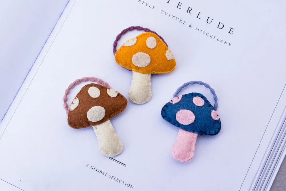 

15pcs ins Fashion Cute Felt Mushroom Hair Ties Solid Cartoon Elastic Hair Bands Princess Headwear Boutique Hair Accessories