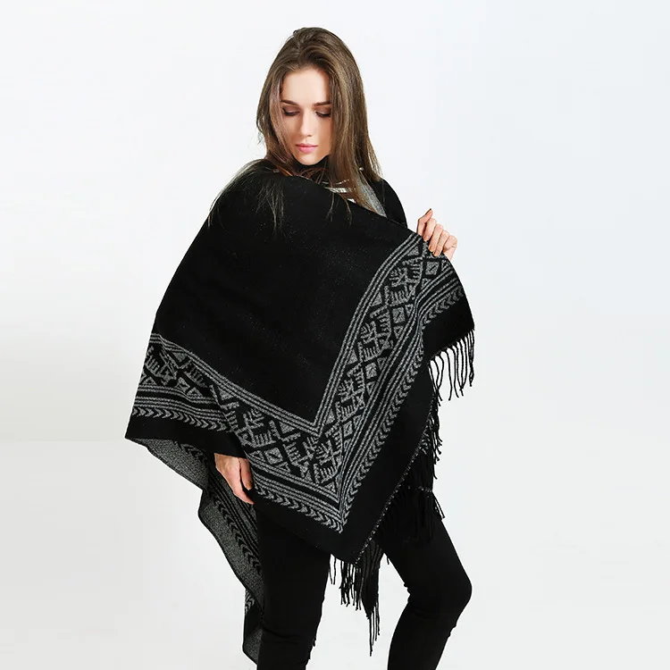 Leo anvi новейшее зимнее пончо feminino inverno для женщин, модная черная серая кисточка, полотенце, шаль, декоративное одеяло, шарф