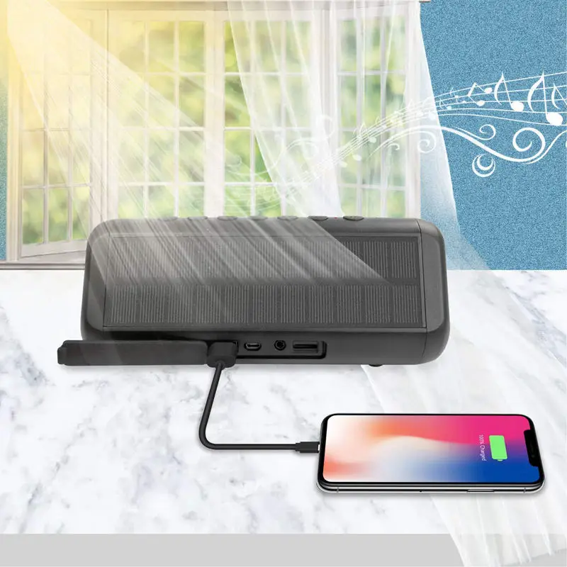 Solar Bluetooth Speaker With 5000Mah Power Bank Portable Wireless 4.2 12W Stereo Subwoofer Bass Ipx6 Water | Электроника
