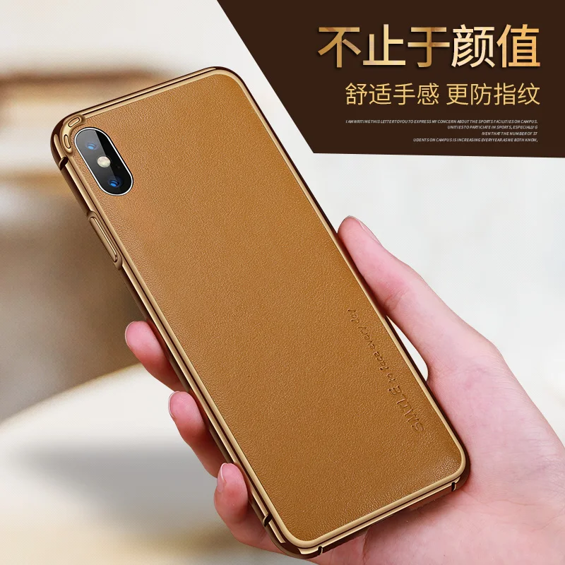 Чехол для iphone XS Max с алюминиевой металлической рамкой+ наклейка из натуральной кожи, чехол для телефона для iphone XR X 6 6S 7 8 Plus, чехол