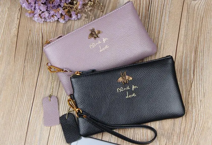 Модный бумажник из воловьей кожи мягкий кошелек на молнии для женщин пчела милый