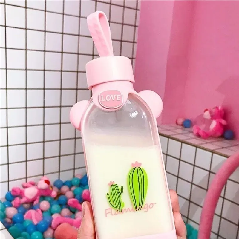 Бутылка для воды новые розовые кактусы стеклянные женские Девушки напиток