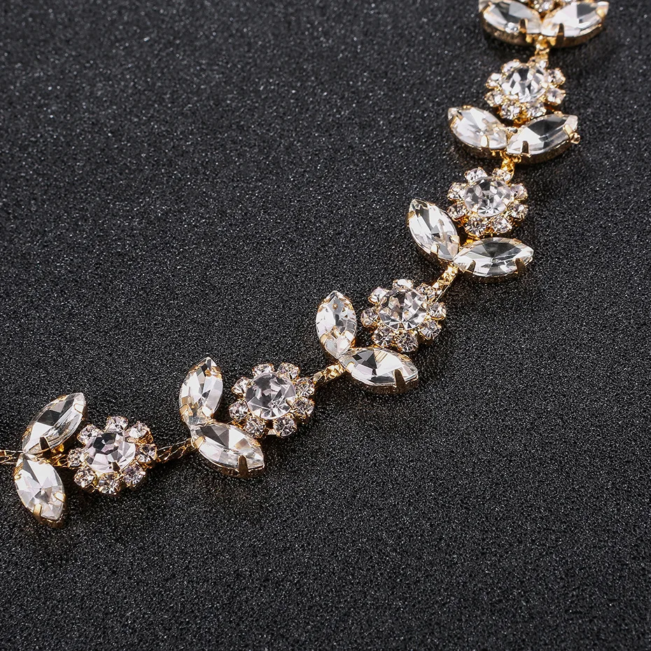 SLBRIDAL ручная работа золотые стразы лента для волос свадебные обручи аксессуары