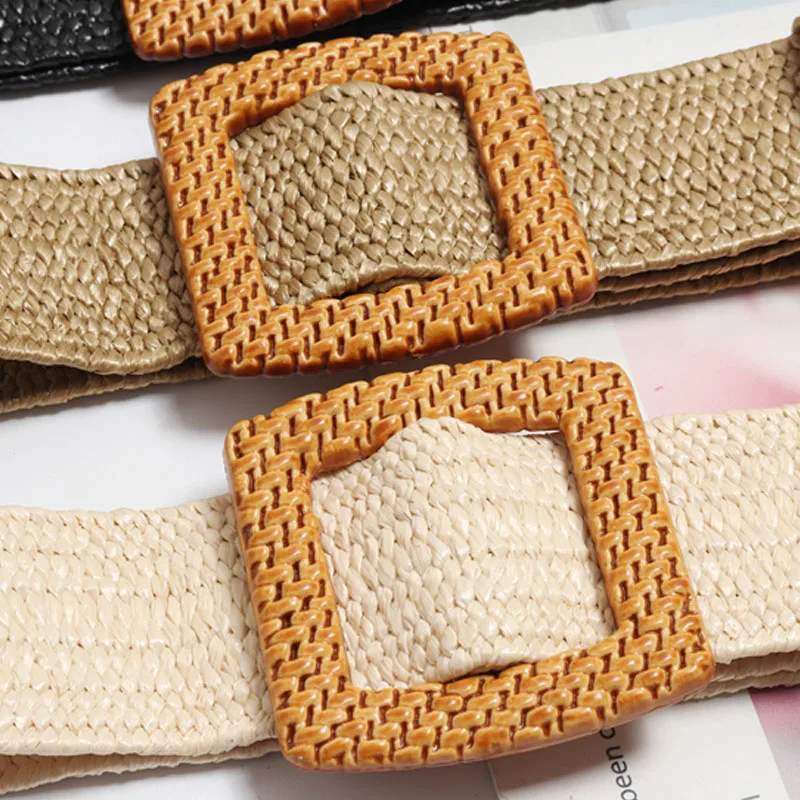 Модный женский Плетеный Повседневный пластиковый ремень с пряжкой на талии
