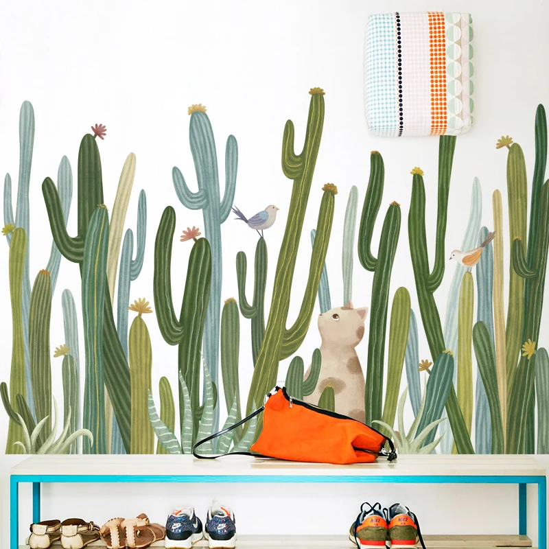 Свежие зеленые суккулентные растения весенне летние настенные наклейки для