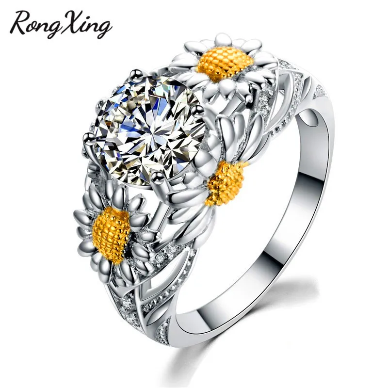 RongXing шикарные круглые белые/Желтые Кольца с подсолнечником для женщин