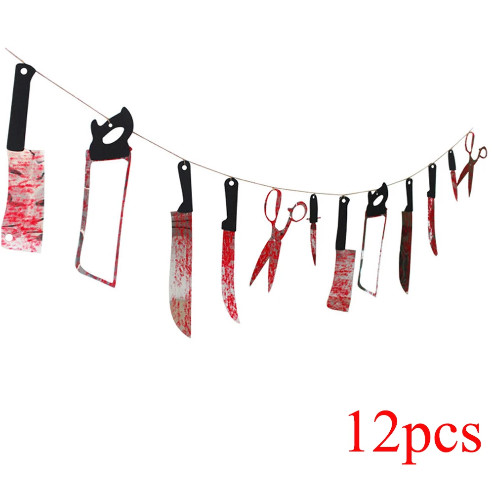 

8 шт./12 шт. страшный кровавый Хэллоуин висящий Декор Ножи Ножницы страшная гирлянда баннер Хэллоуин вечерние декор 2