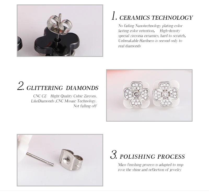 New Full Crystal Flower Earrings Party Black White Square Healthy Earrings for Women Wedding Jewelry Brincos Boho Earrings