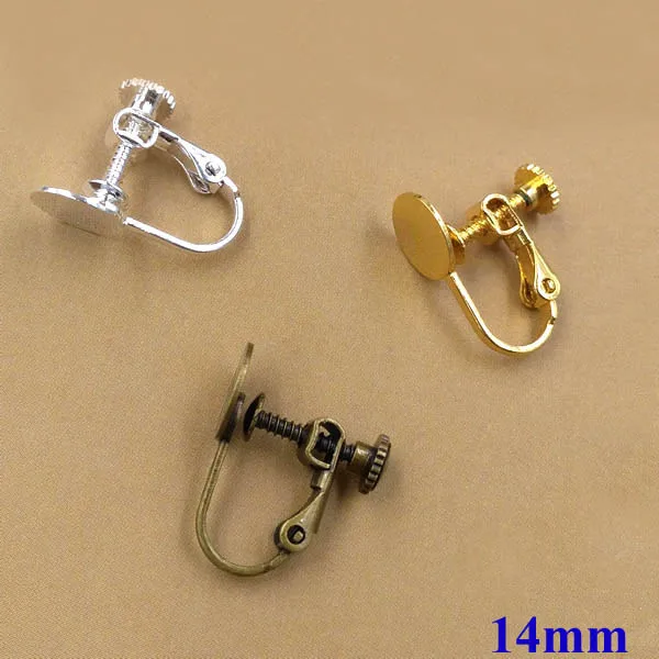 Пустые основа для сережек с 14 мм плоской круглой клейкой накладкой клипсой винт