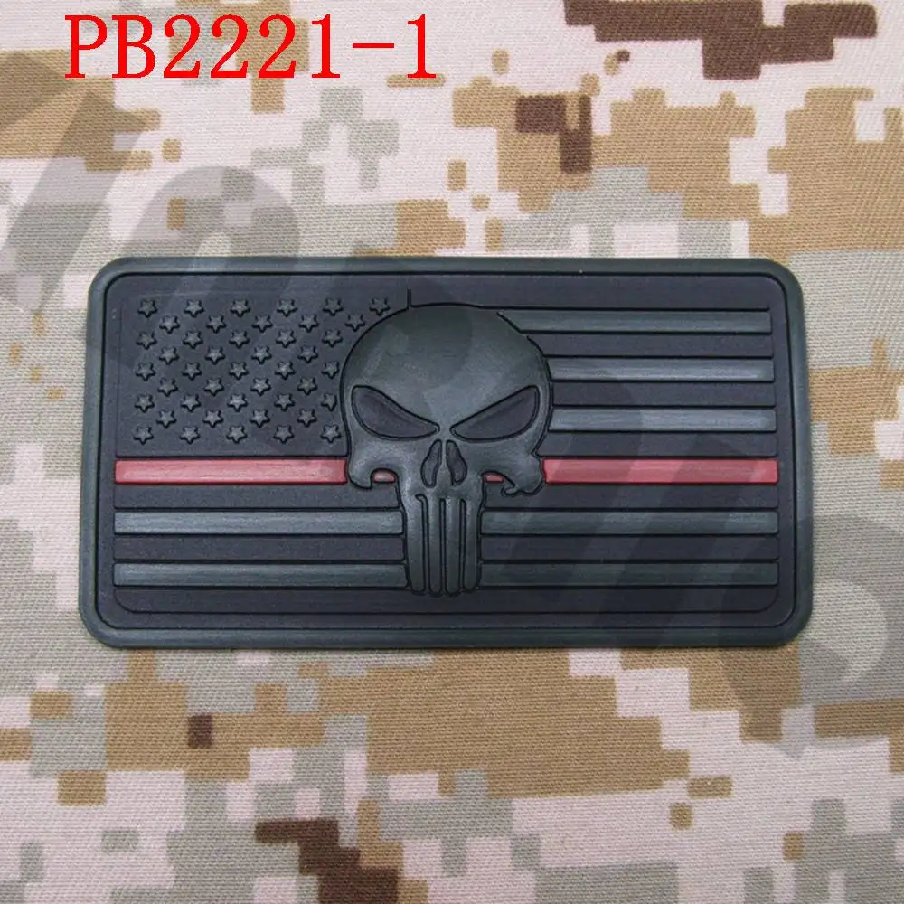PB2221 Green 3D ПВХ Патч тонкая красная линия DEVGRU команда котиков Череп Американский флаг - Цвет: PB2221 Green
