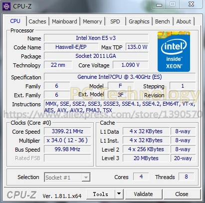 Процессор Intel XEON E5 2637V3 3 40 ГГц ES версии 2637 V3 четырехъядерный 20M LGA2011 135W Бесплатная
