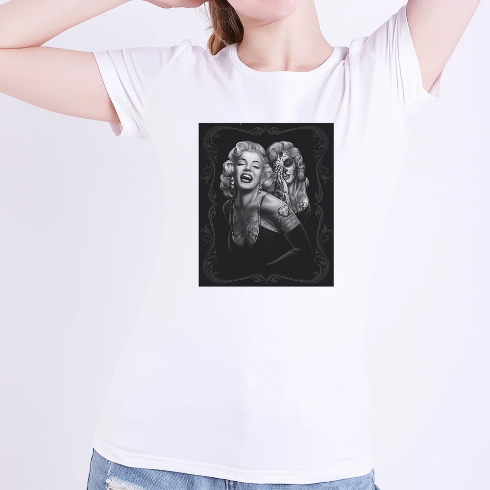 Женская белая футболка с принтом Мэрилин Монро готический стиль модная