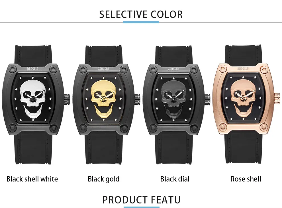BAOGELA nouveau Спорт кварцевые squelette montres bande de Silicone грудь для люминисцентных crâne montre-браслет homme Relogios Mascu