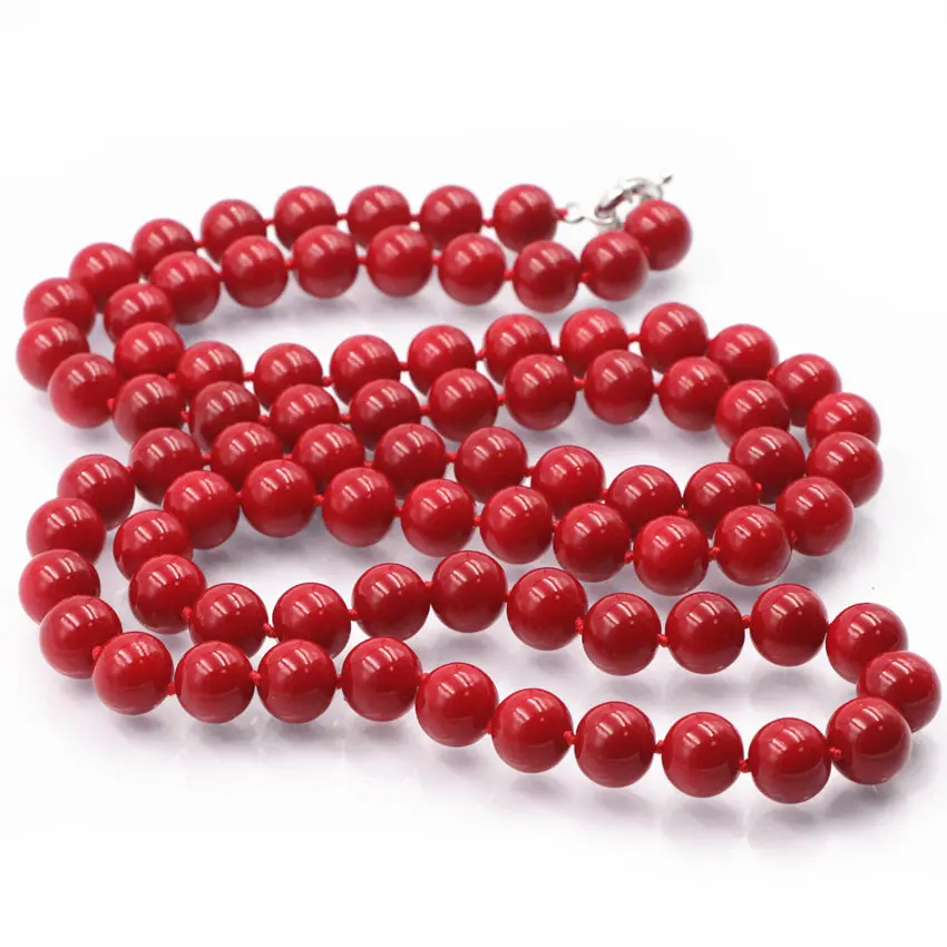 Женское длинное ожерелье из тонкого искусственного кораллового цвета с круглыми