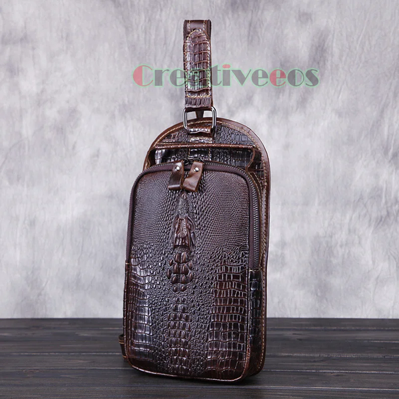 Мужская винтажная дорожная сумка-мессенджер из натуральной кожи с крокодиловым
