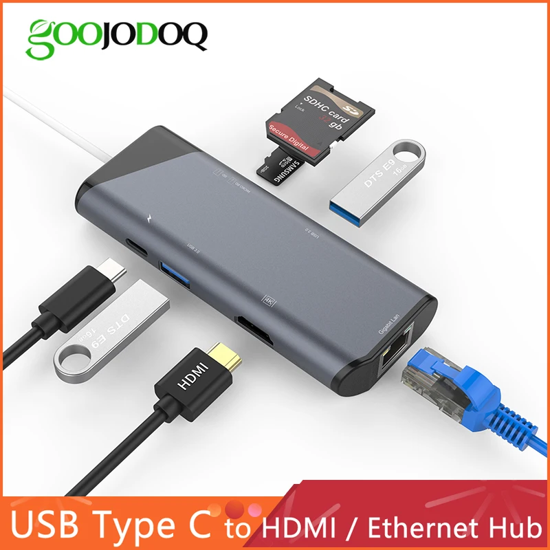 Концентратор USB C 7 в 1 адаптер HDMI Ethernet Rj45 4K 3 устройство для чтения SD/TF карт MacBook Pro iPad