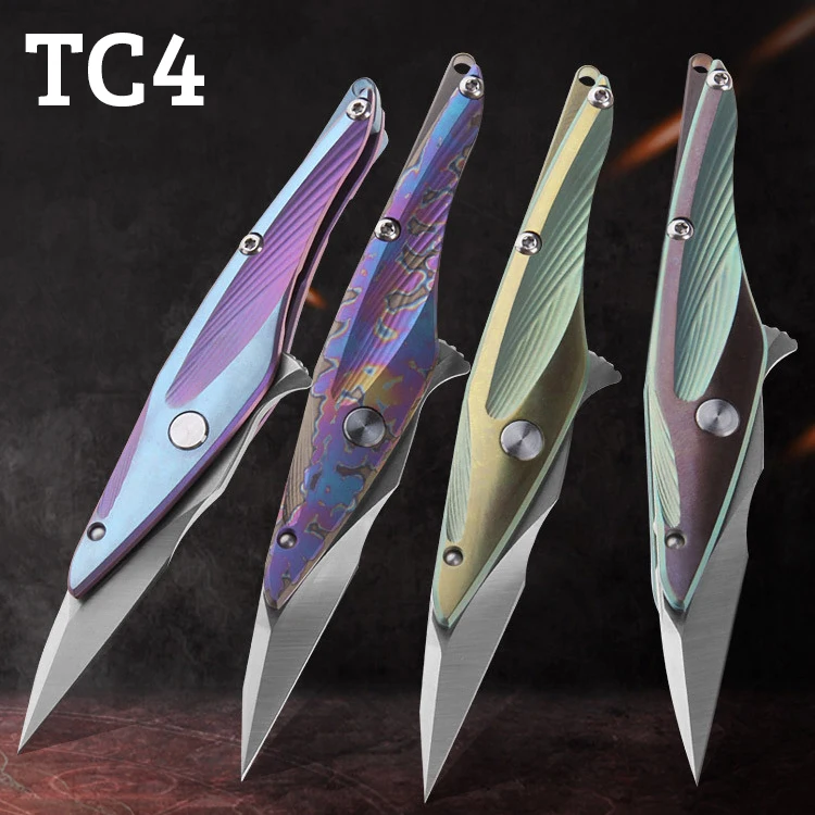 Новое складное лезвие TC4 титана маленький карманный нож Рыба Стиль Тактический