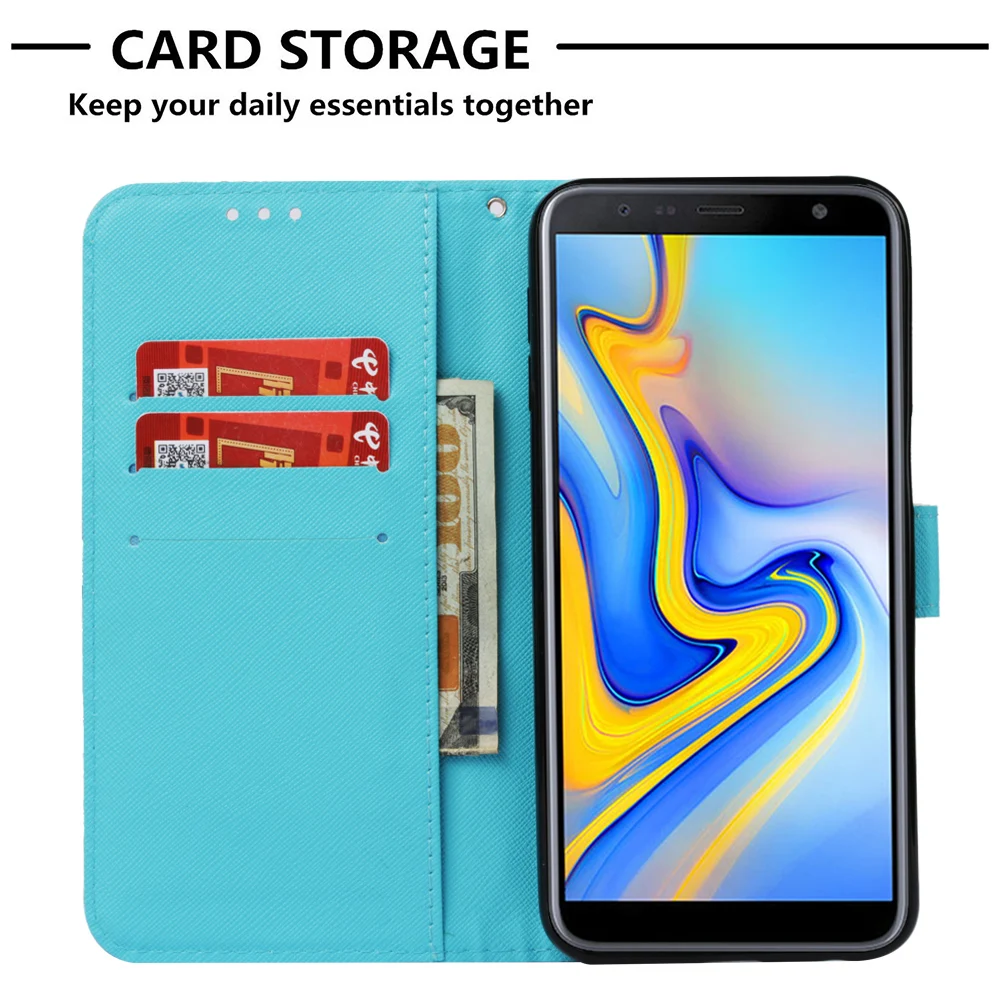 Чехол J6 Plus для Samsung Galaxy + чехол бумажник из искусственной кожи с откидной крышкой