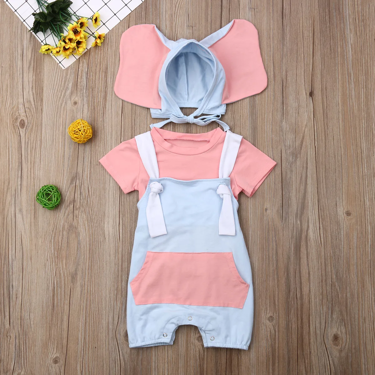 3pcs New Infant Kids Baby Girls Boys Clothes Sets Solid T-Shirts Tops+Overalls Shorts+Hats Cartoon | Детская одежда и обувь