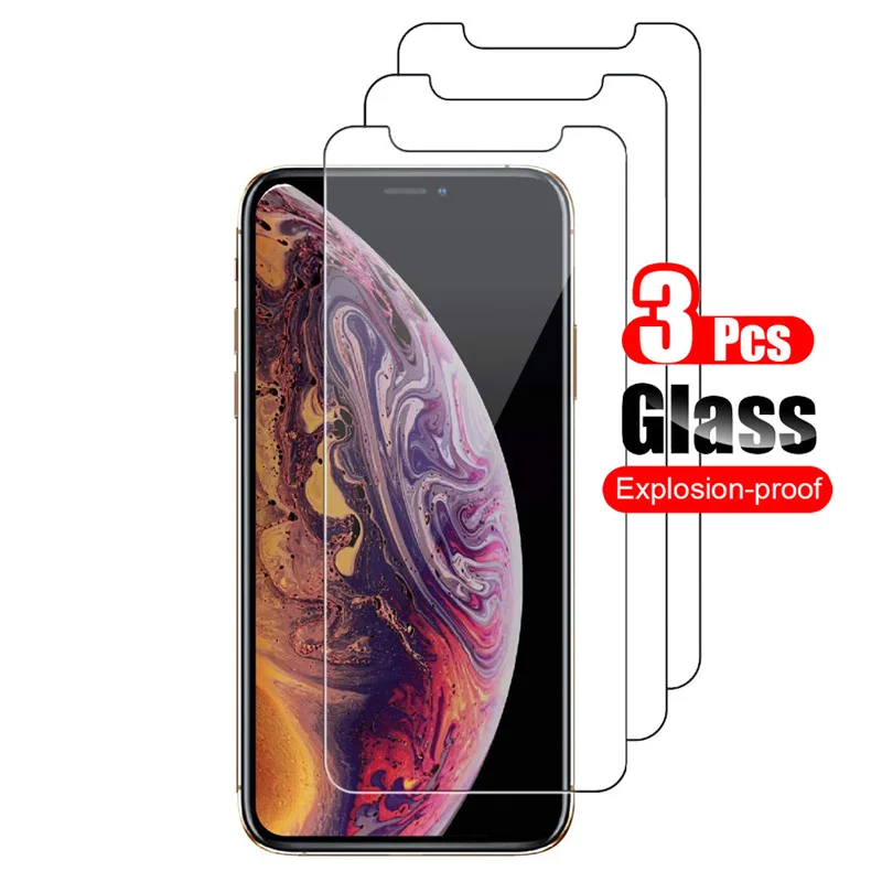 3 шт. для iPhone Xs Max XR X 7 8 6s Plus 5s 4S закаленное стекло передняя защита экрана Защитный