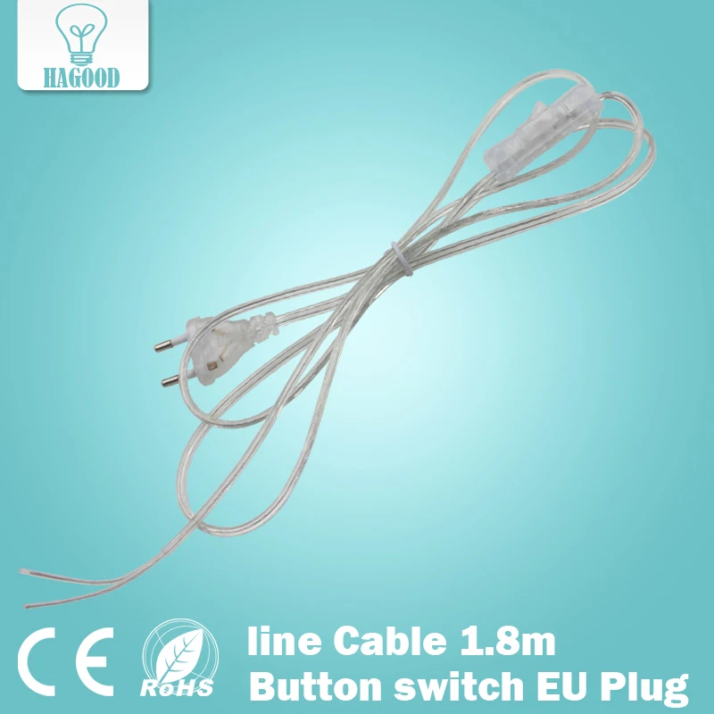 10PCS Button Off Extension Transparent Cord Light Wire Switching Lamp LED For line switch Cable Plug with On Power EU/US 1.8m |