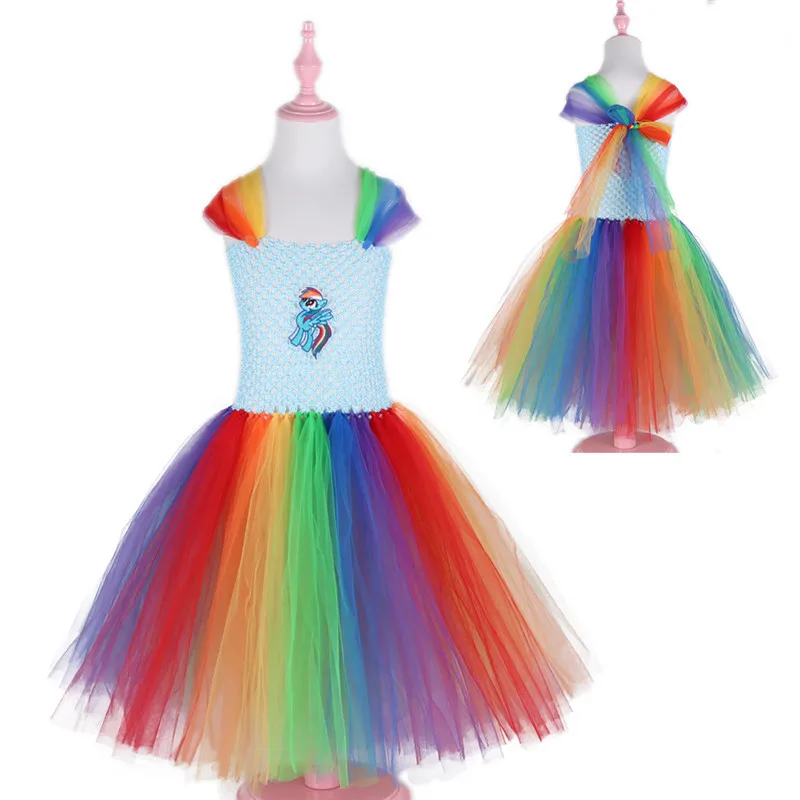 

Rainbow Color Girls Unicorn Tutu Dress Rainbow Princess Kids Birthday Party Dress Girls Christmas Halloween Cosplay Costume 1-12