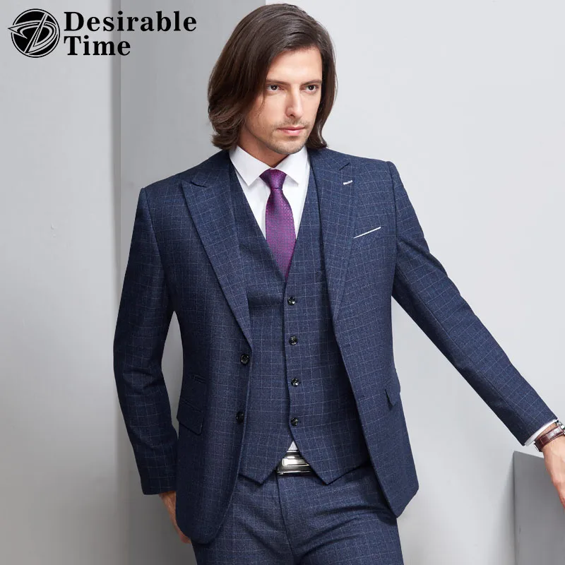Желанная пора Для мужчин Темно синие смокинг костюм Slim Fit S Классический Бизнес