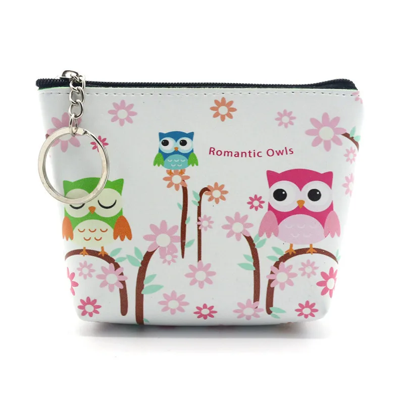 Green blue pink owl С рисунком милой Совы кожа для леди, в стиле ретро, Винтаж небольшое животное, кошелек, клатч на молнии кошелек для девочек portefeuille femme Кошельки для монет - Цвет: Green blue pink owl