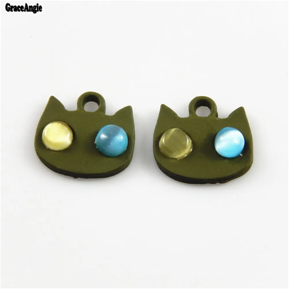 GraceAngie10pcs Army Green Cat Insert Imitation Diamond Accessory Suspension Jewelry Making Bracelet Pendant Charms Craft 52697 | Украшения