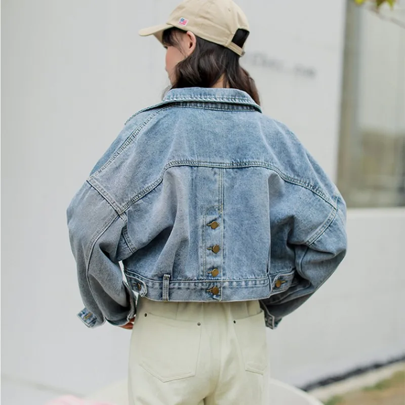 2019 корейский стиль весна осень назад однобортный женский джинсовый жакет