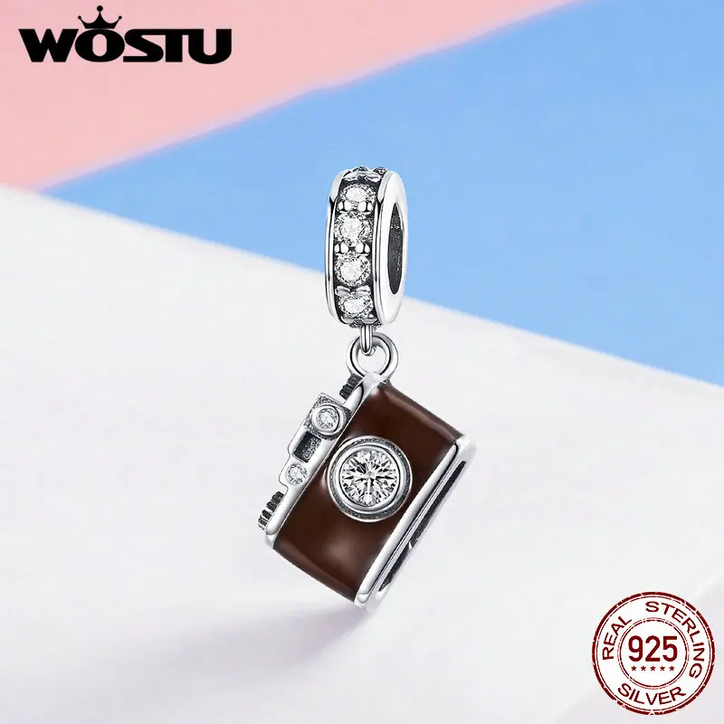 WOSTU, Новая мода, 925 пробы, серебро, изображение камеры, бусины, шарм, подходит для браслета и ожерелья, уникальные ювелирные изделия, классический подарок DXC953
