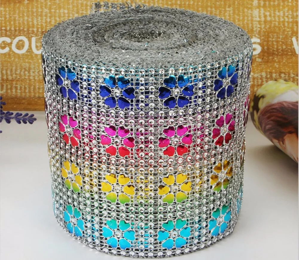 10 ярдов многоцветный цветок сердца гибкие сетки обертывание рулон сверкающие