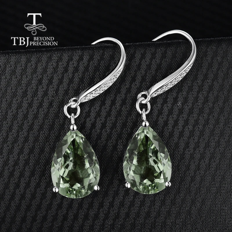 TBJ, горячая распродажа, 6ct, натуральный зеленый аметист, кварц, драгоценный камень, висячие серьги, чистое 925 пробы серебро, хорошее ювелирное изделие для женщин
