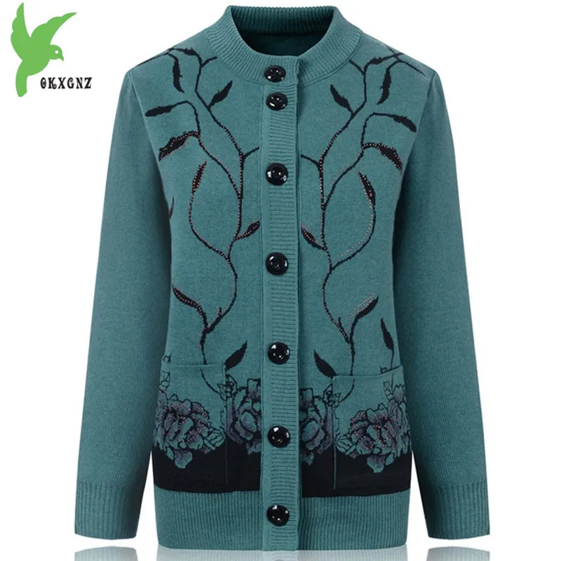 New Spring Women Knit Wool Jacket Middle aged Mother Sweater Cardigan Casual Tops Embroidery Loose Large Size Coat OKXGNZ A664 |