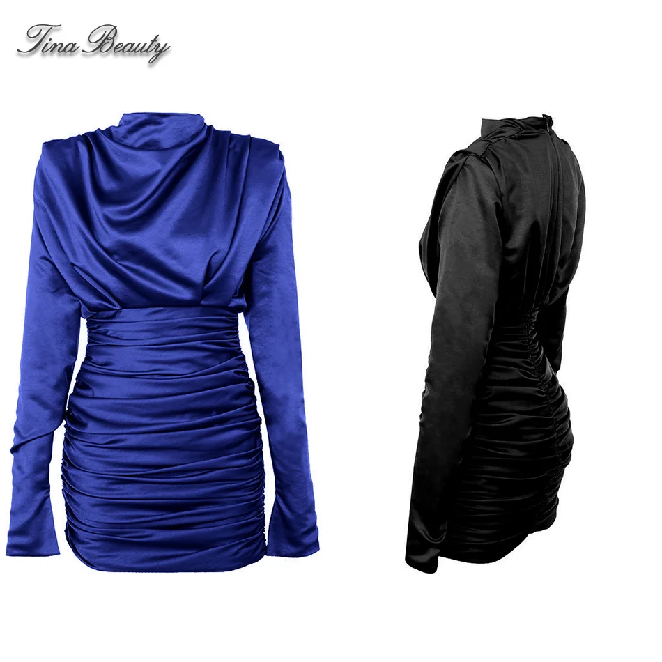 Женское облегающее платье мини большого размера с высоким воротом и длинным