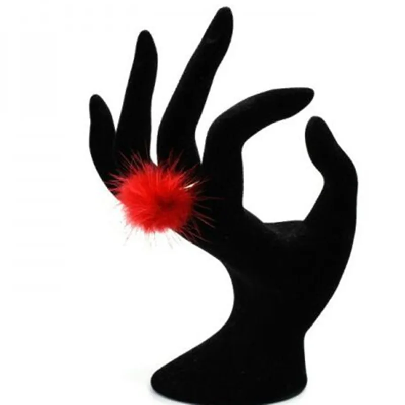 Кольцо шариков женское регулируемое ювелирное изделие с помпоном из меха норки