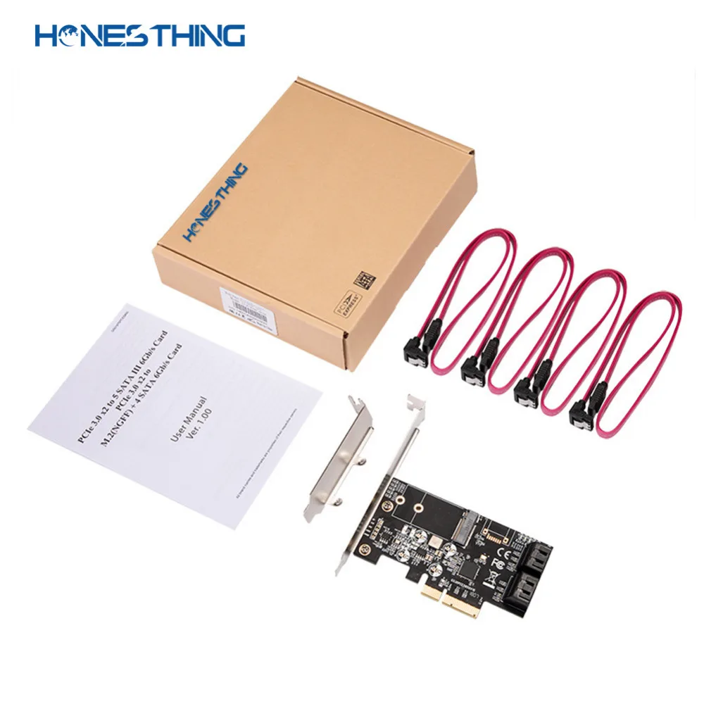 HonesThing PCIe 3 0x2 to M.2 (NGFF) B ключ + 4 SATAIII 6 г/локон Внутренние порты Контроллер Расширения