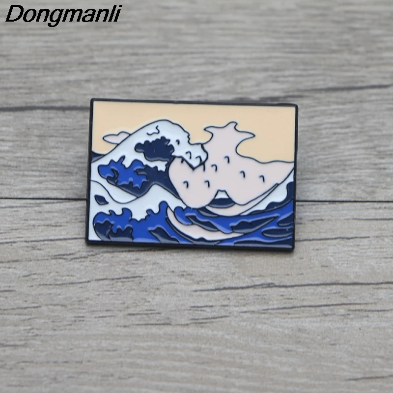 P3389 Dongmanli большая волна Kanagawa эмалированные булавки и броши для женщин и мужчин нагрудные булавки рюкзак сумки шляпа значок подарки