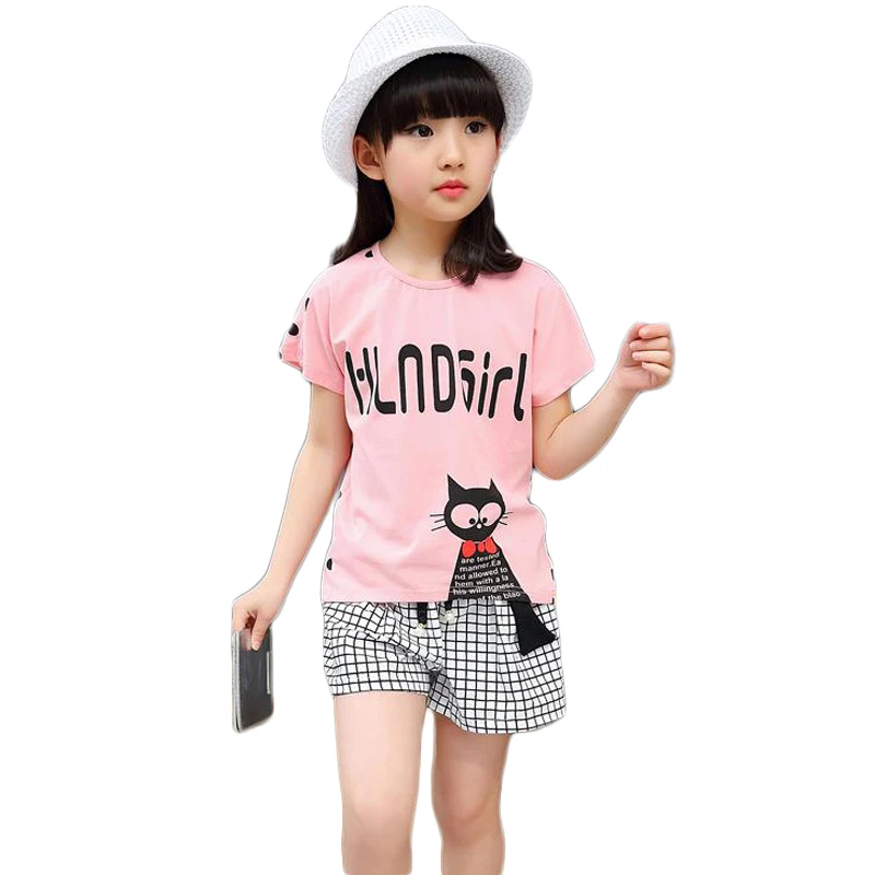 3 4 5 6 7 8 9 10 10 11 12 13 14 Years Children Clothing Set 2020 Summer Casual Cotton Girls Clothes T-shirt Shorts Kids Suits