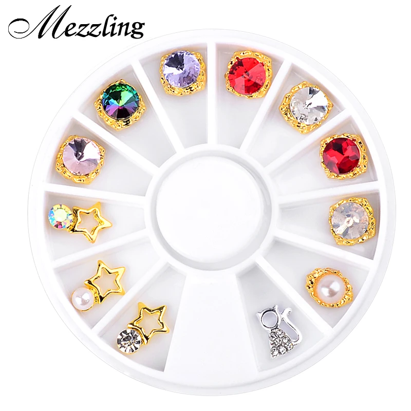 12 шт./кор. креативное украшение из сплава и жемчуга для дизайна ногтей колеса 3D