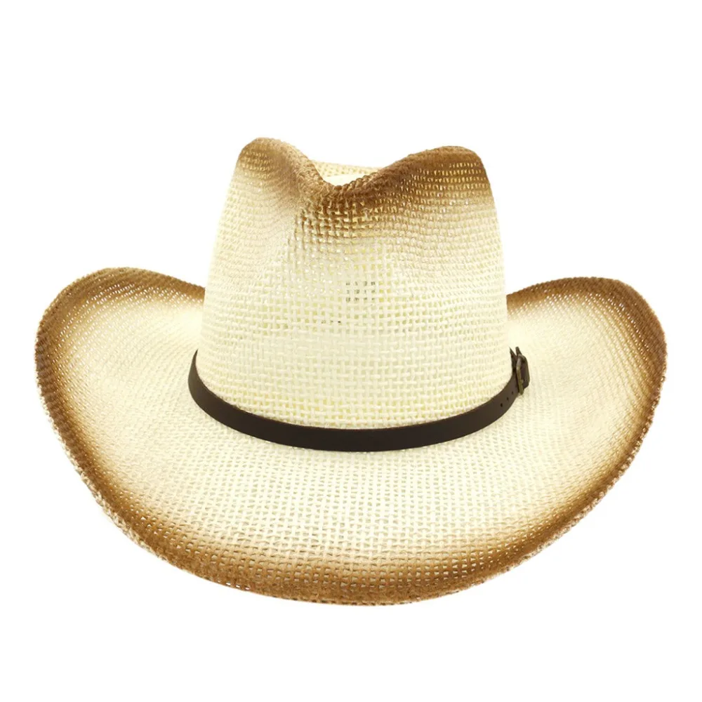 Hot Sale! Fashion Beige Coffee Khaki White Straw Cowboy Hat Retro Summer Hat Men And Ladies Fancy Dress Sun Hat#4J12