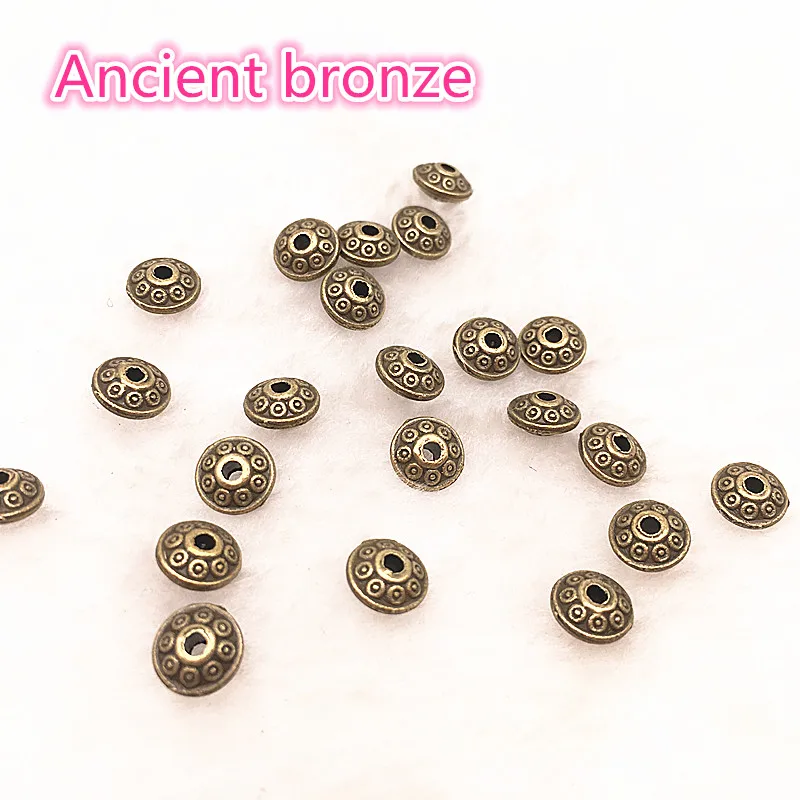 bronze 50 шт./лот 6x4 мм тибетские металлические бусины Античный Золотой Серебряный Бронзовый конусный узор свободные бусины для изготовления ювелирных изделий - Цвет: bronze