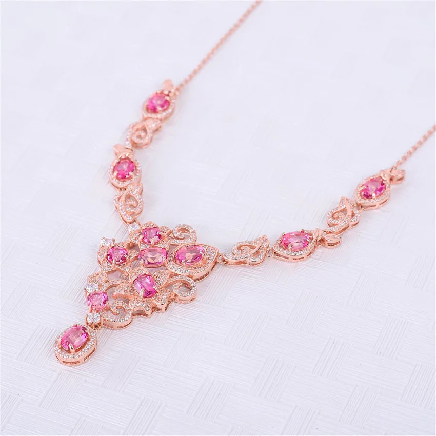 Almei 10pcs Topaz 925 Sterling Silver Sakura Flower Necklaces &amp Pendants Cherry Blossoms With Rose Gold Color Free Box 40% FN029 |
