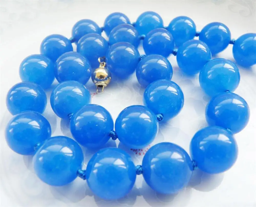 

AAA Beautiful 10MM Blue Sapphire Gemstone Round Beads Necklace Gold Clasp