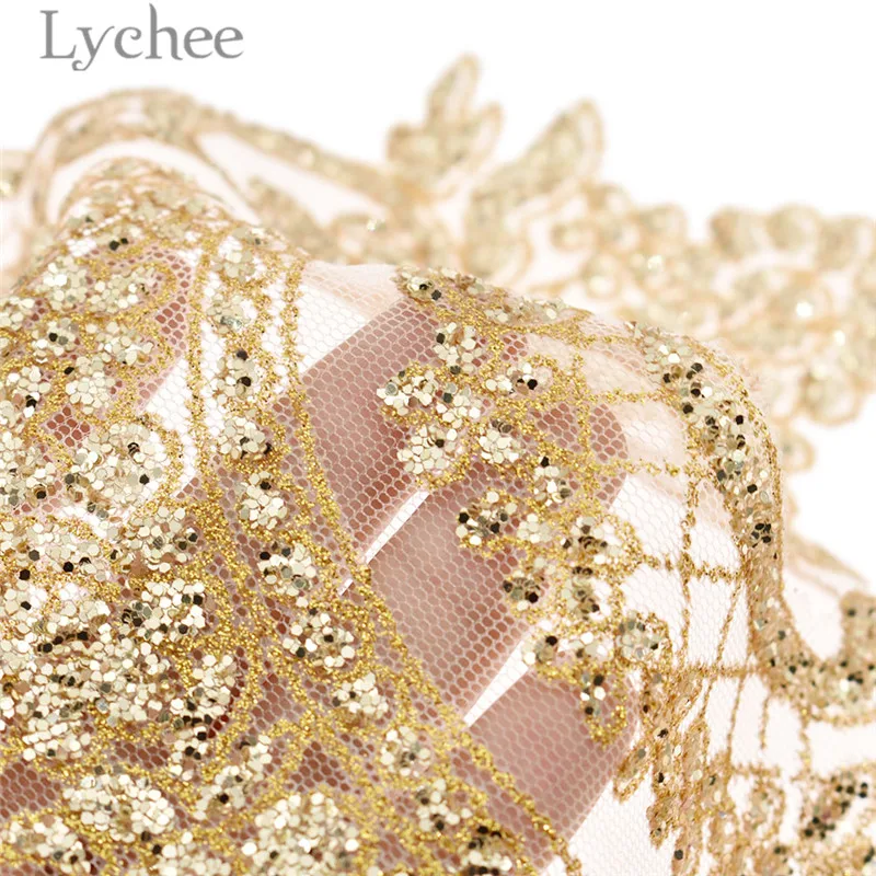 Lychee 1 ярд золотые блестки кружева отделка Кристалл полые ленты DIY Швейные