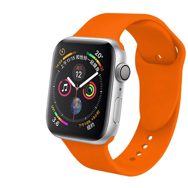 Orange 20 цветов, спортивная мягкая силиконовая лента для Apple Watch, 38 мм, 42 мм, 40 мм, 44 мм, браслет, сменный ремешок для IWatch, серия 1, 2, 3, 4 - Цвет ремешка: Orange
